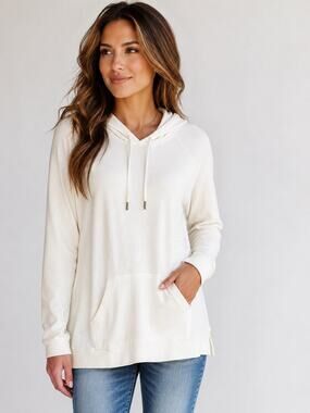 Peruvian Connection XL Ivory 100% Cotton Longline Pullover Hoodie Tunic